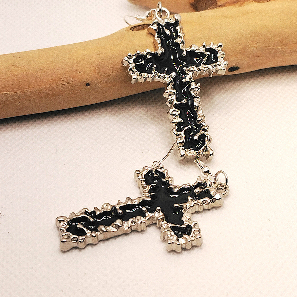 Wholesale Goth Oil Drop Cross Alloy Earrings